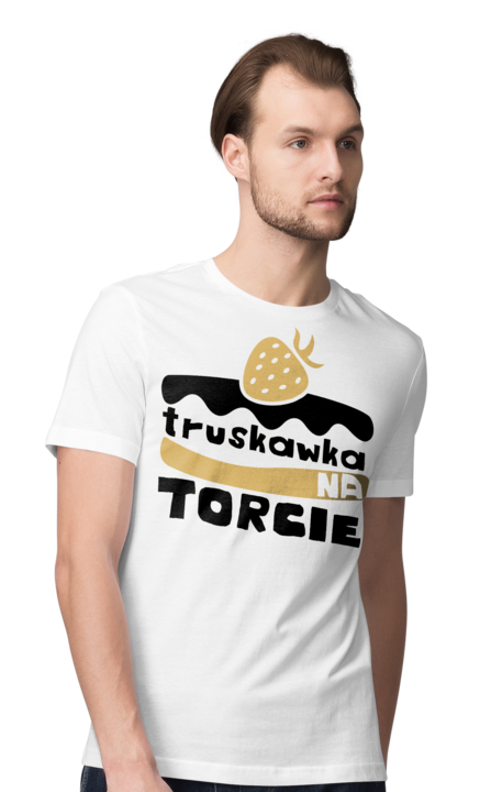Truskawka na Torcie - Biała -  Koszulka z nadrukiem Męska
