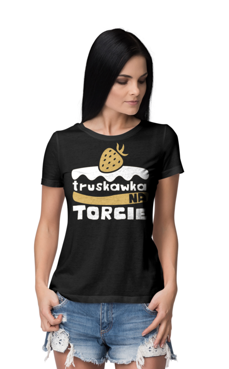 Truskawka na Torcie - Czarna - Koszulka z nadrukiem Damska