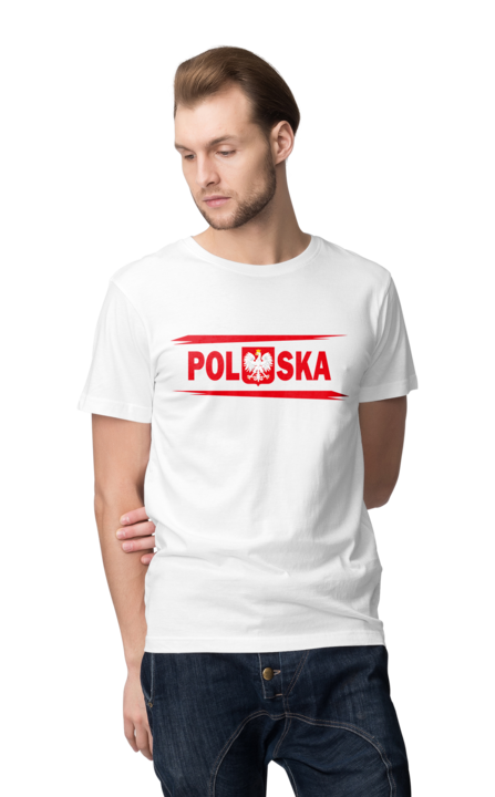 Koszulka Kibica POLSKA - Biała - Koszulka z nadrukiem Męska
