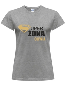 SUPER ŻONA + IMIĘ  koszulka z nadrukiem damska