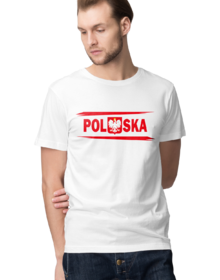 Koszulka Kibica POLSKA - Biała - Koszulka z nadrukiem Męska