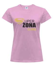 SUPER ŻONA + IMIĘ  koszulka z nadrukiem damska